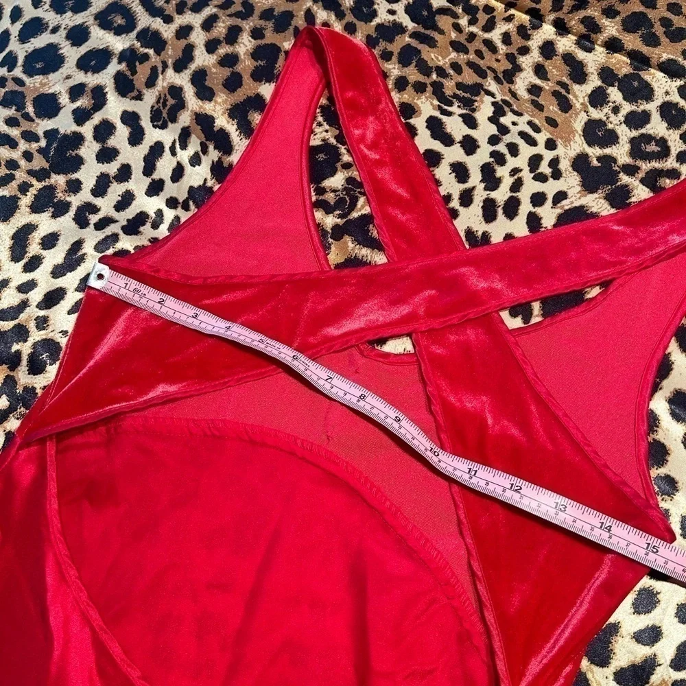 Vintage California Dynasty Red Velvet & Satin Slip Dress - Picture 10 of 10
